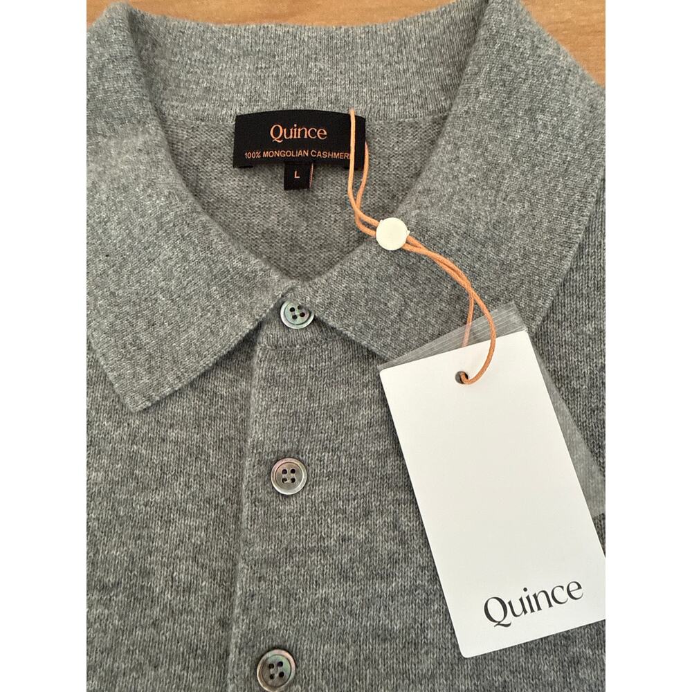 Quince 100% Mongolian Cashmere Polo Sweater Heather Gray Large - Picture 3 of 7